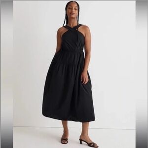Madewell Poplin Halter Tiered Midi Dress Black Size 4